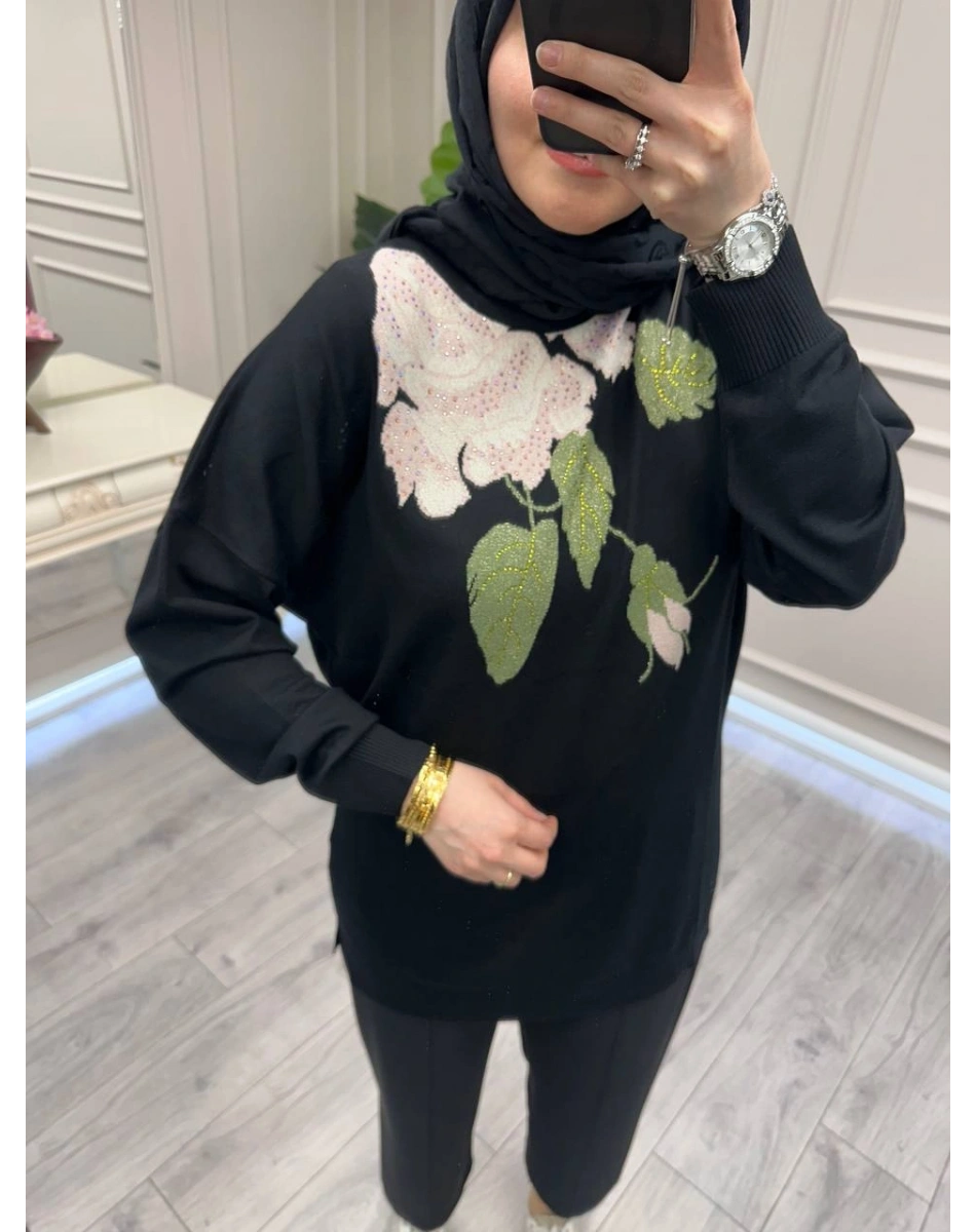 Ghisa 3651T4415 Siyah Yakası Detaylı Tunik