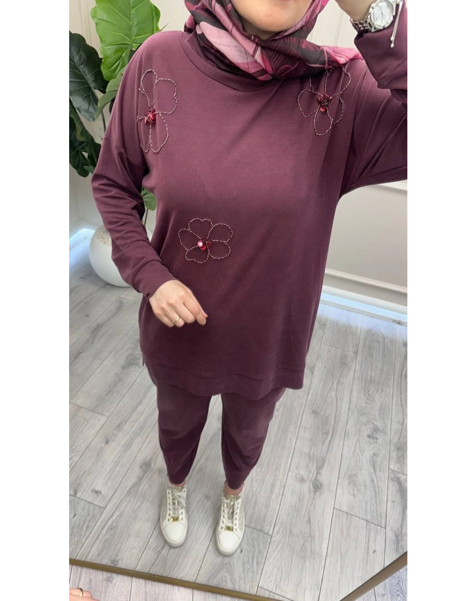 Wennora 1020 Bordo Çiçek Desenli Takım