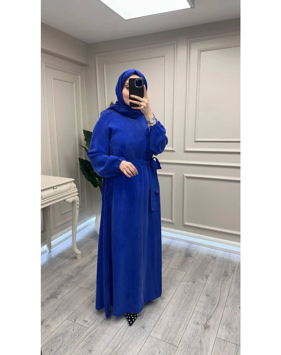 Misswhence 39833 Mavi Nervür Detaylı Elbise