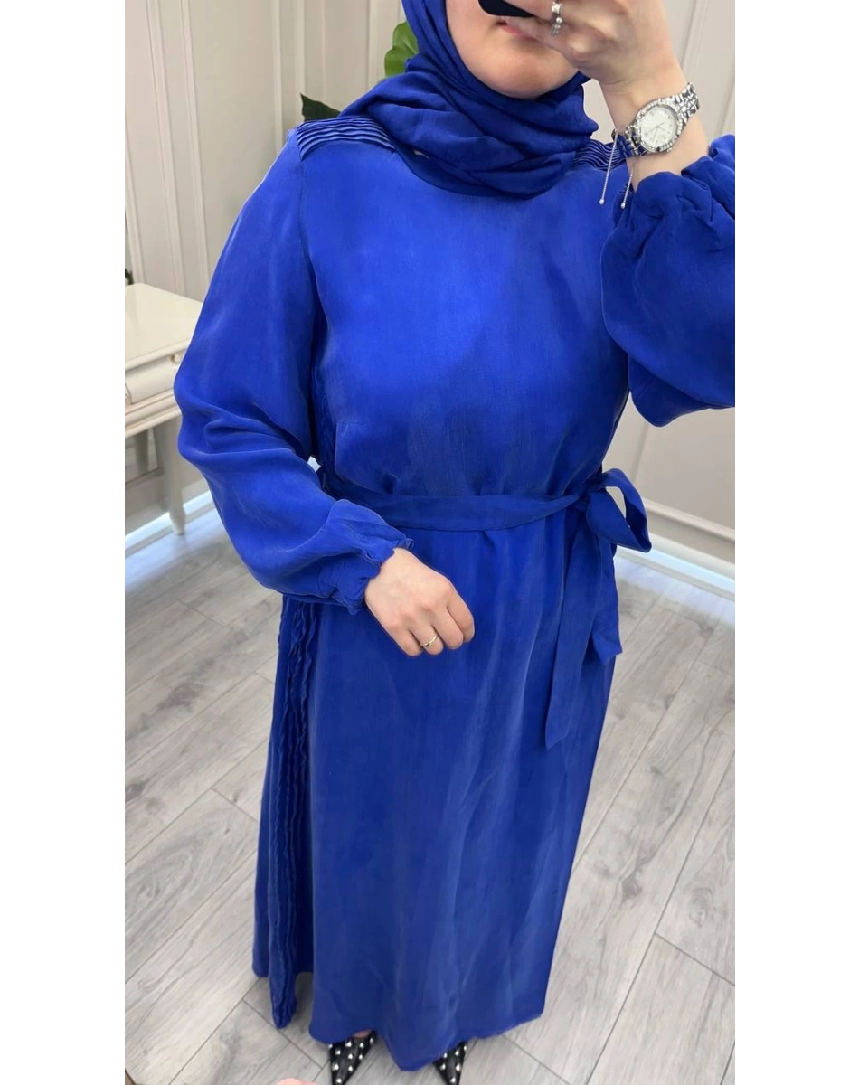 Misswhence 39833 Mavi Nervür Detaylı Elbise