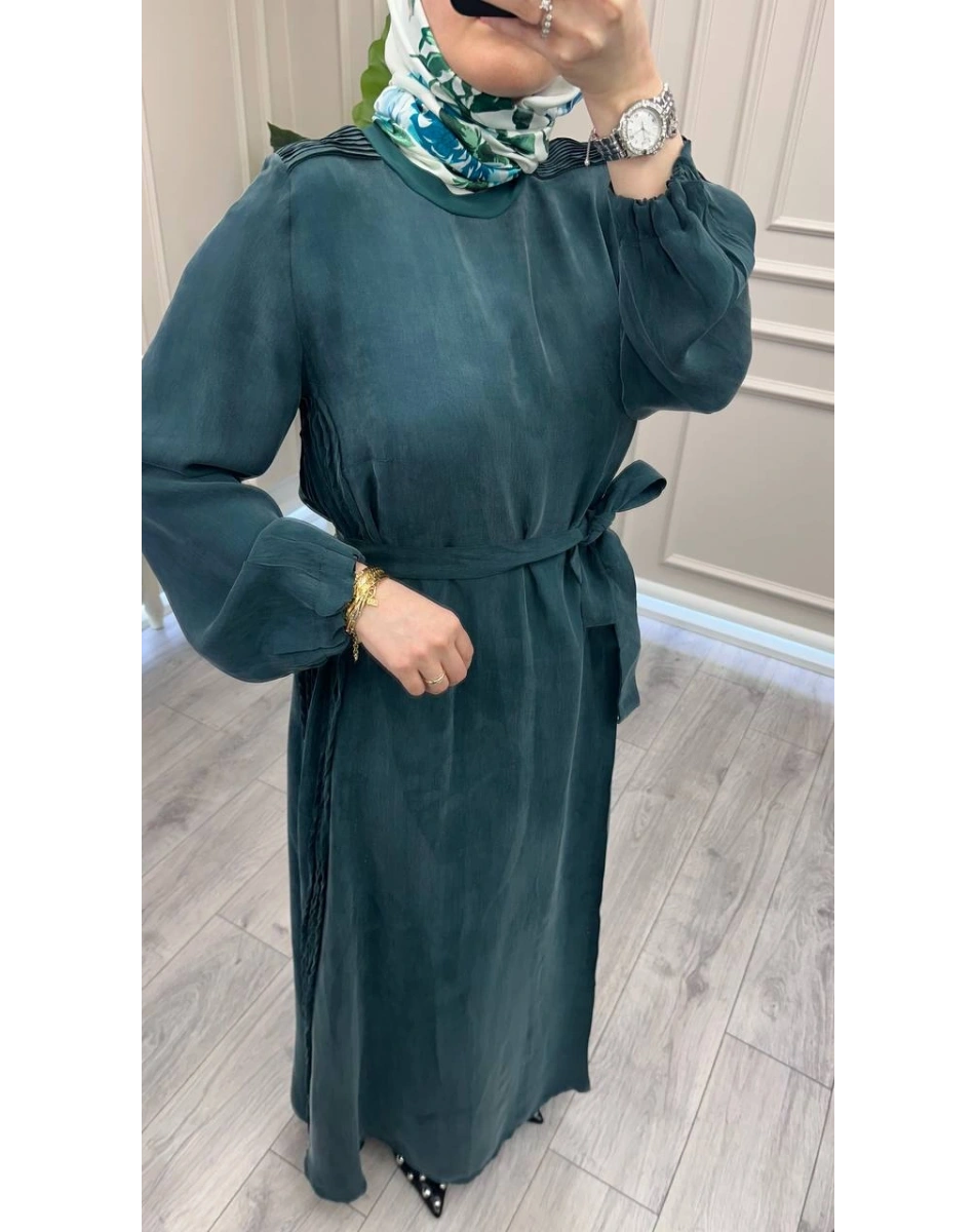 Misswhence 39833 Yeşil Nervür Detaylı Elbise