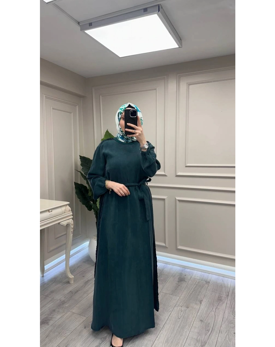 Misswhence 39833 Yeşil Nervür Detaylı Elbise