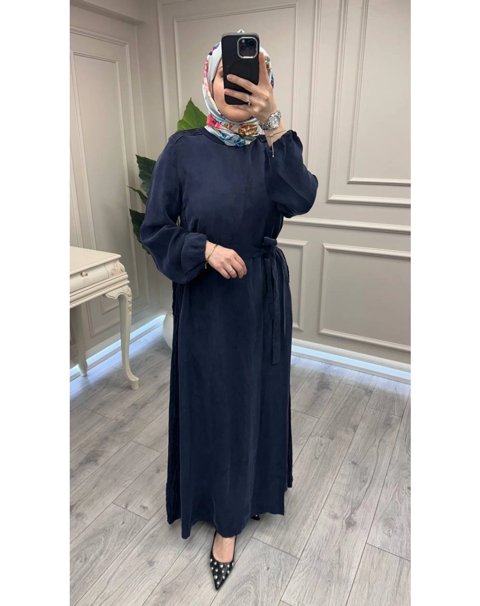 Misswhence 39833 Lacivert Nervür Detaylı Elbise