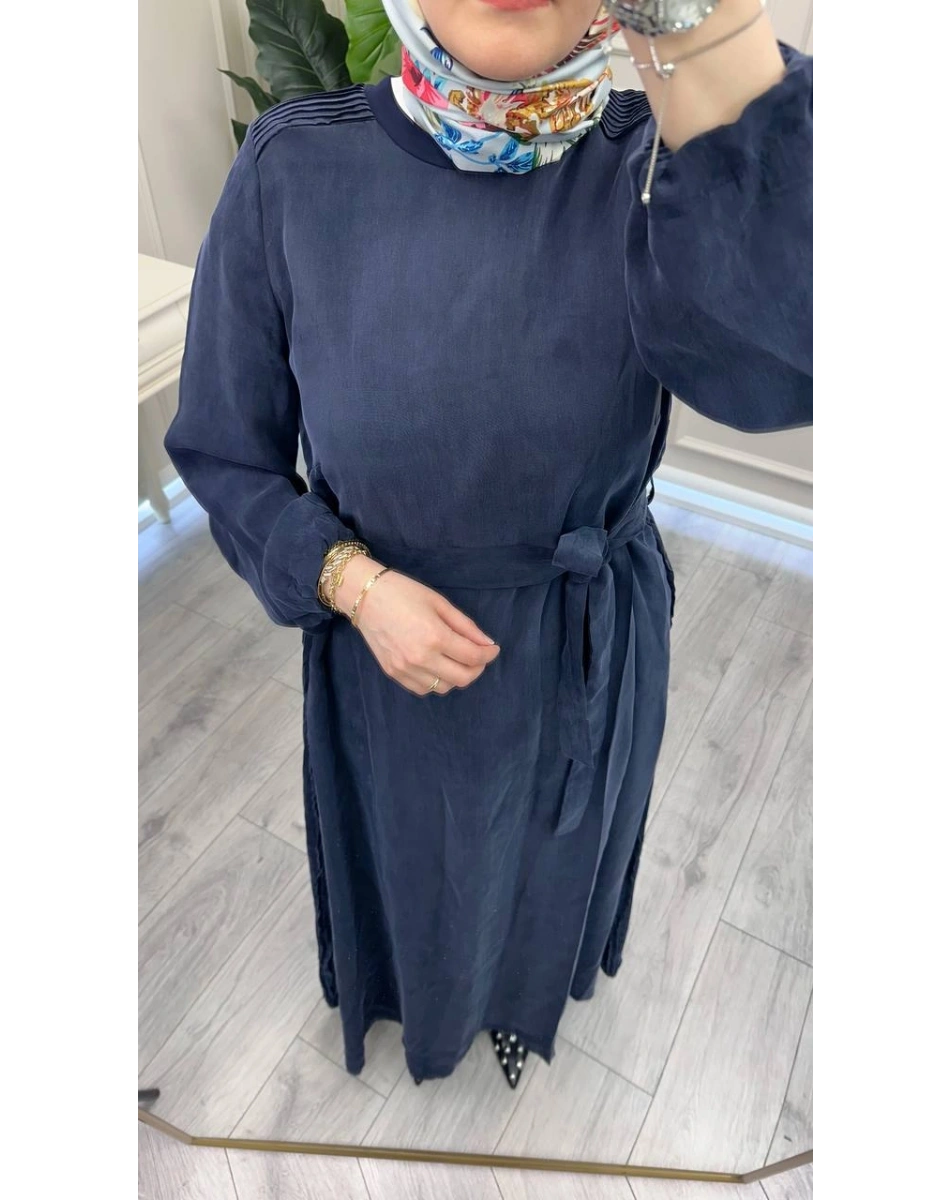 Misswhence 39833 Lacivert Nervür Detaylı Elbise