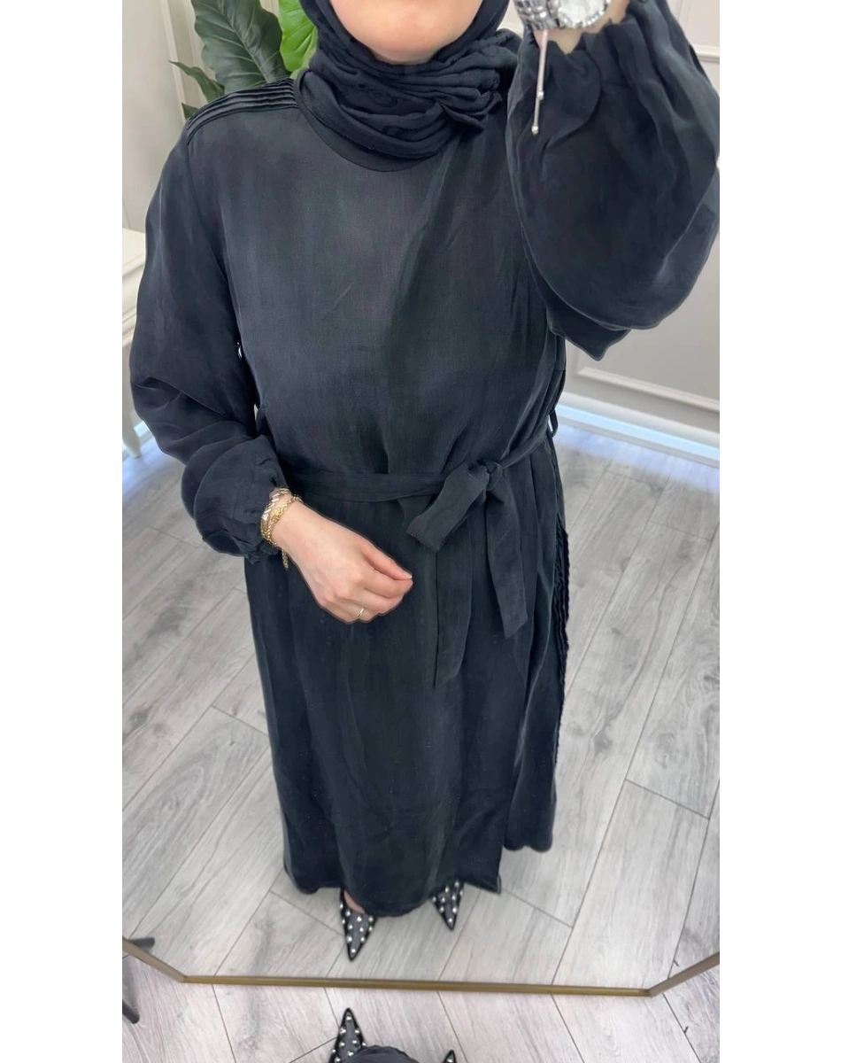 Misswhence 39833 Siyah Nervür Detaylı Elbise