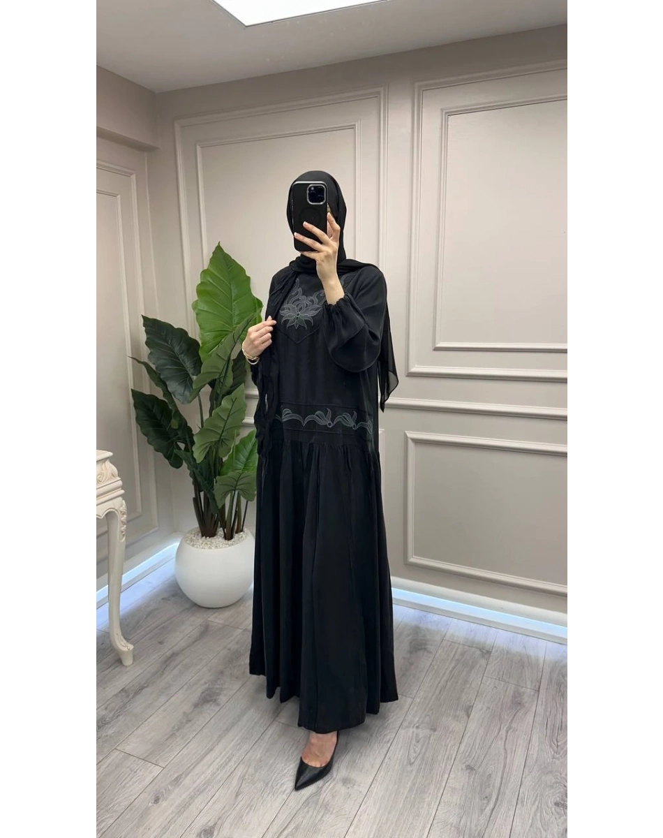 Misswhence 39820 Siyah İşlemeli Elbise