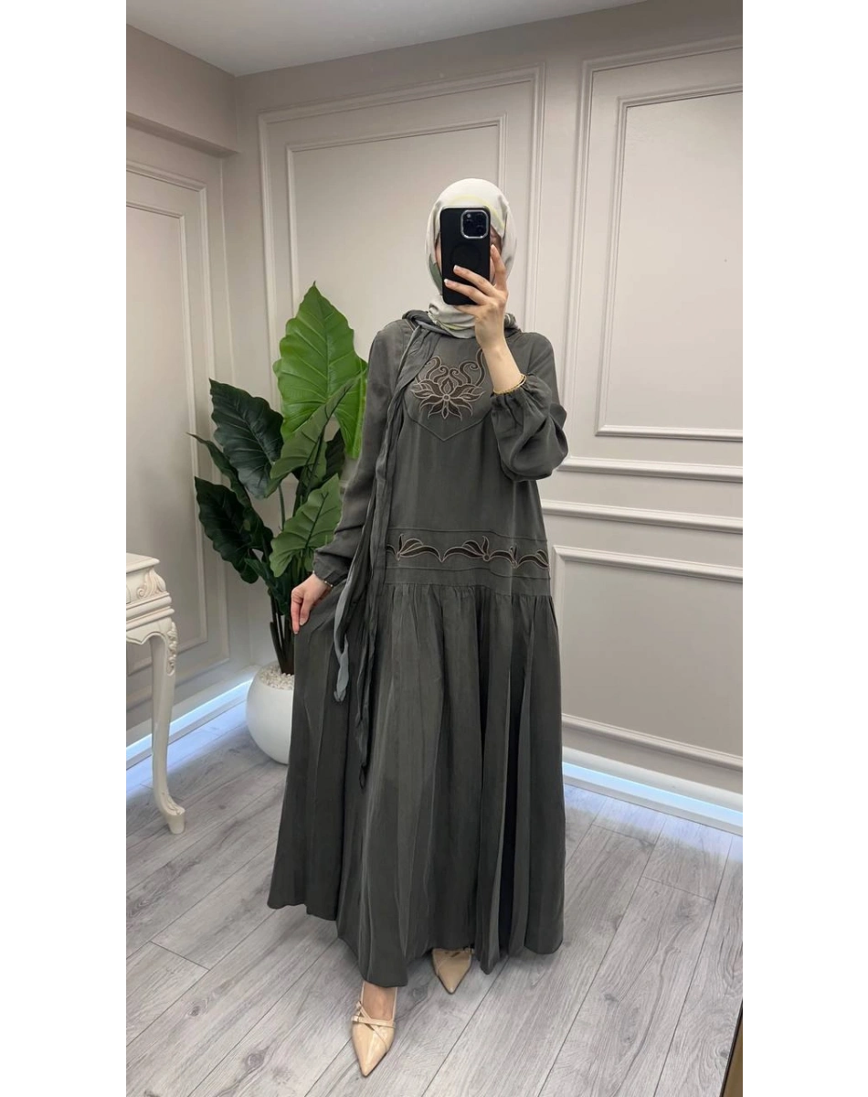 Misswhence 39820 Haki İşlemeli Elbise