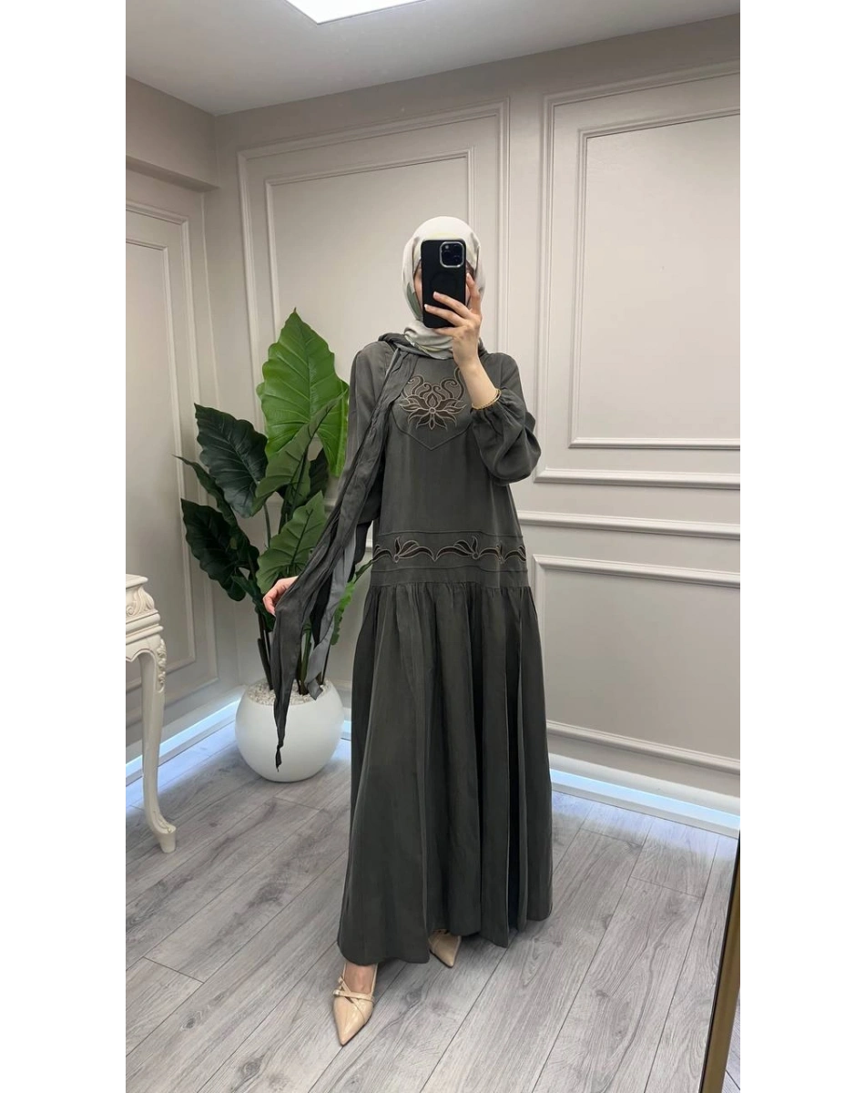 Misswhence 39820 Haki İşlemeli Elbise