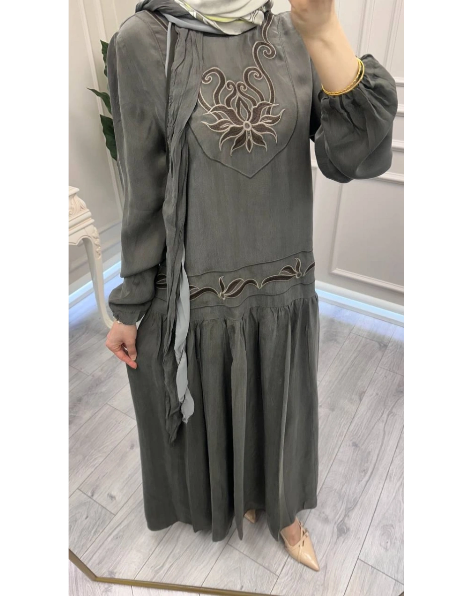 Misswhence 39820 Haki İşlemeli Elbise