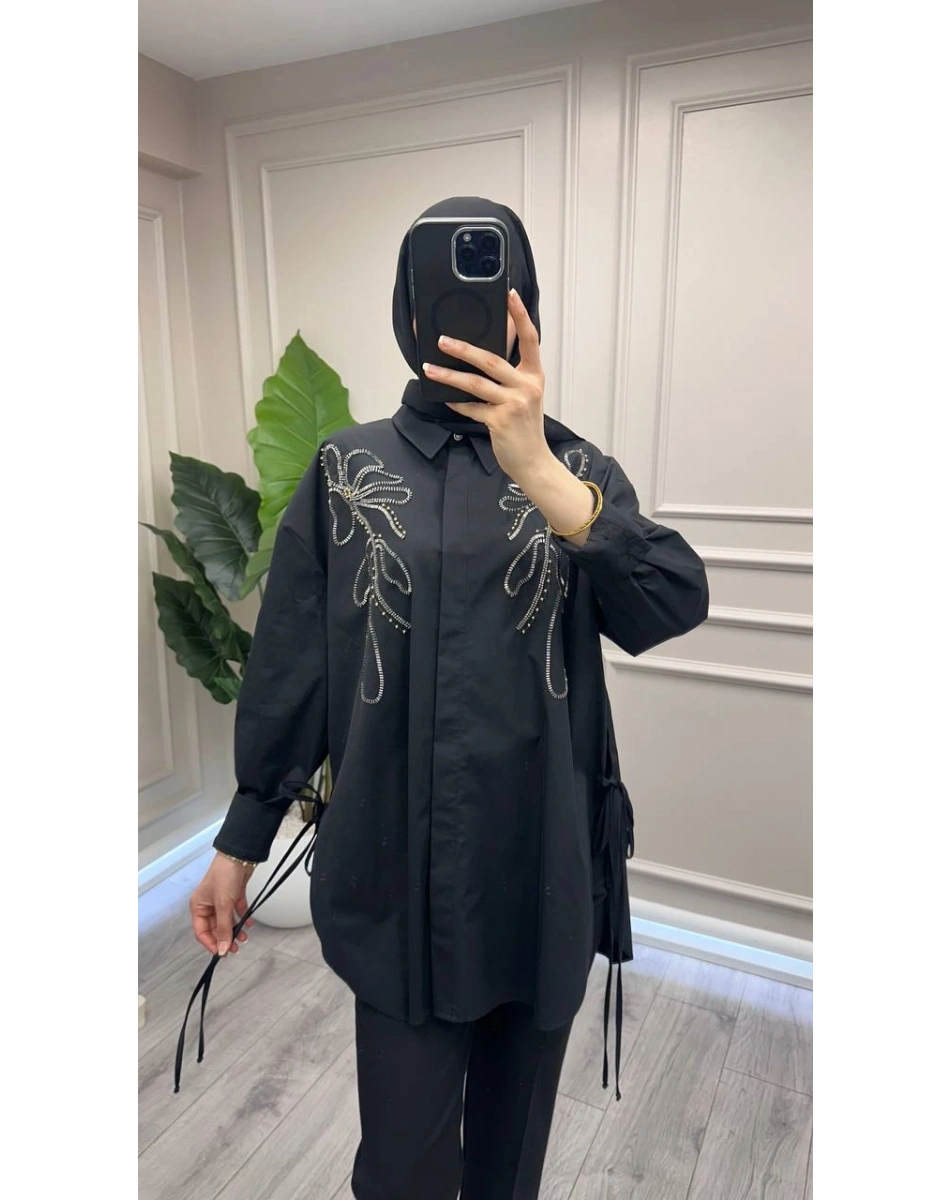 Ghisa 3610T4170B Siyah Taş İşlemeli Tunik