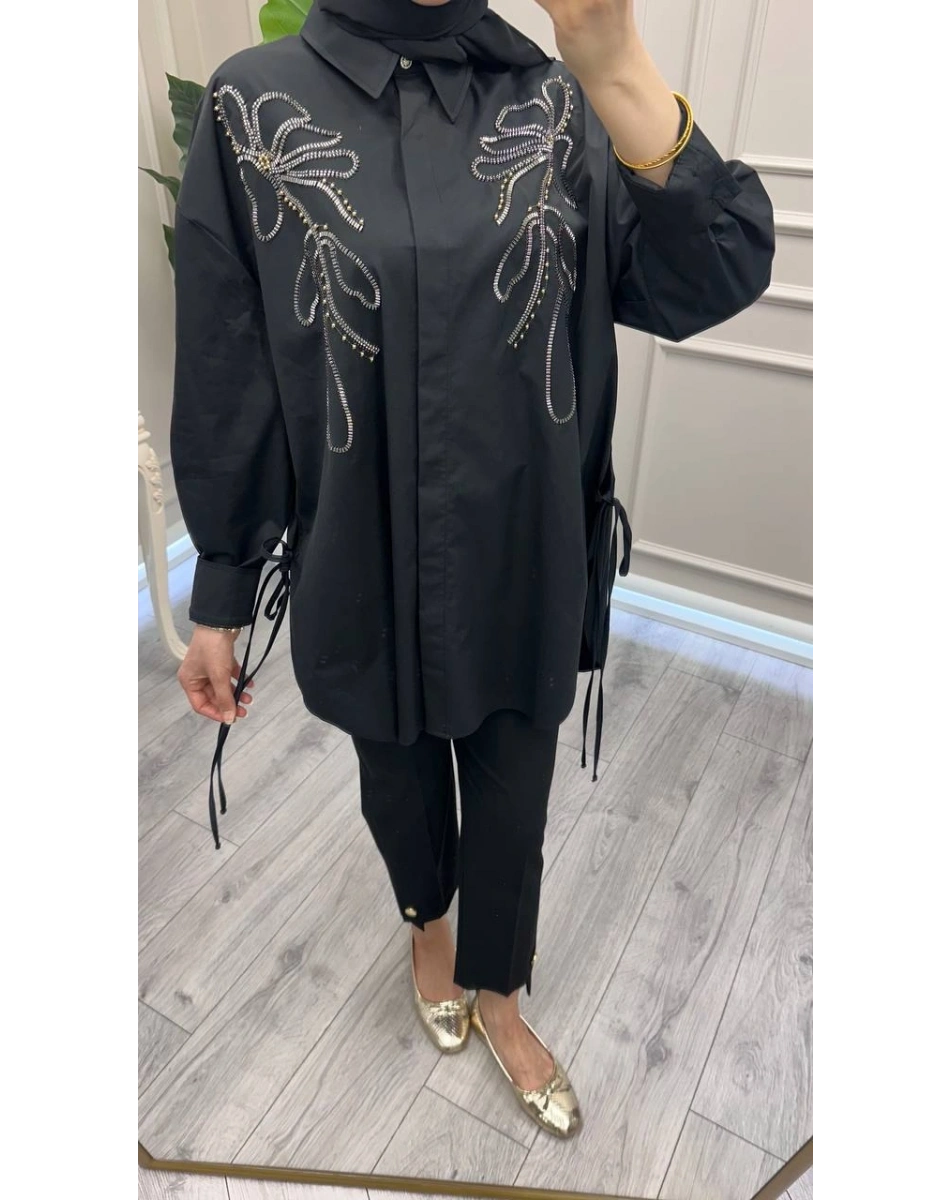 Ghisa 3610T4170B Siyah Taş İşlemeli Tunik