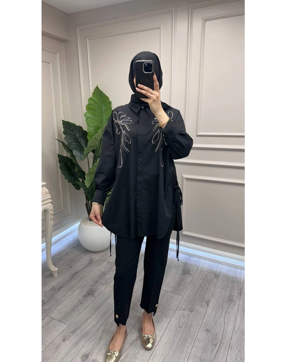 Ghisa 3610T4170B Siyah Taş İşlemeli Tunik