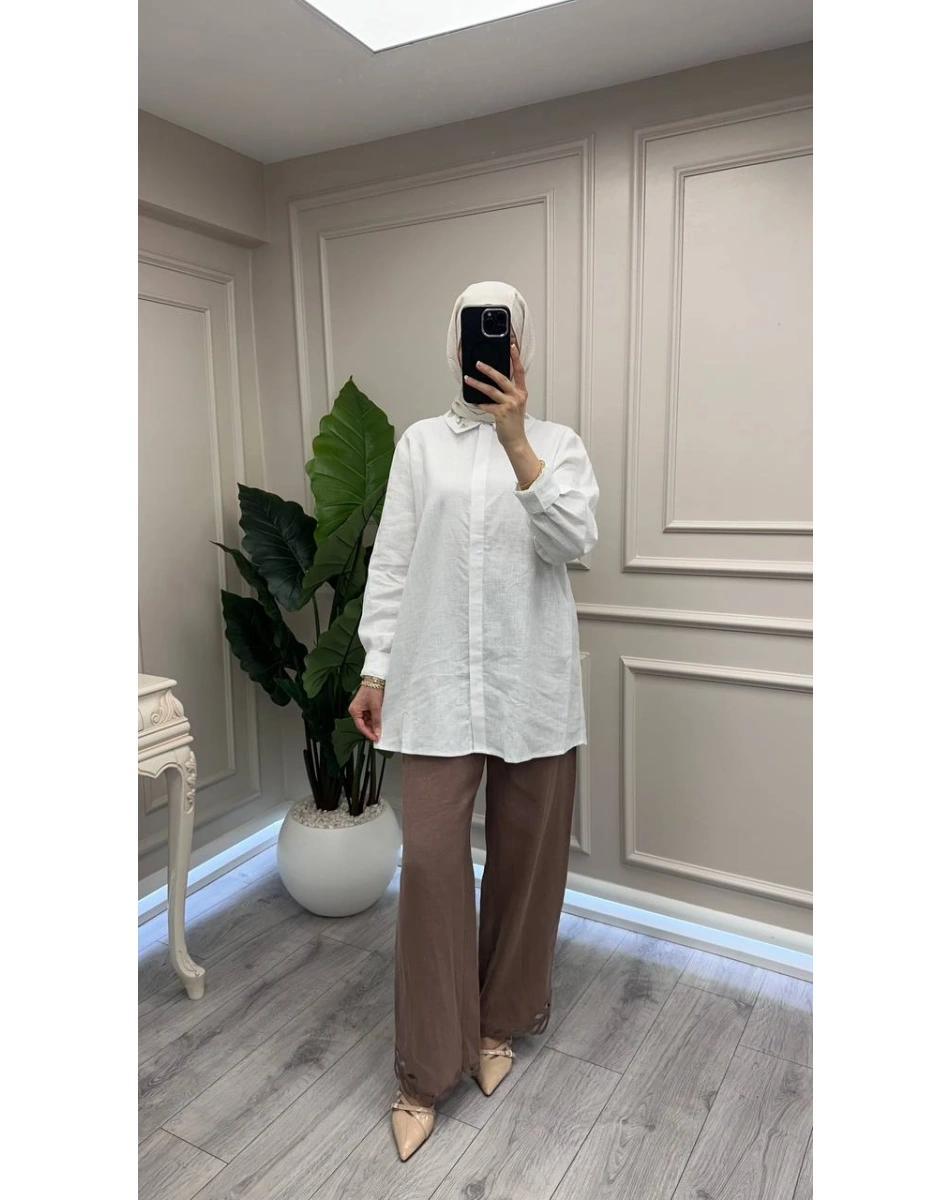 Wennora 1041 Beyaz Keten Gömlek