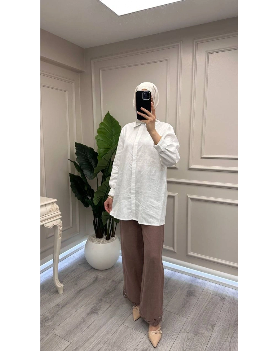 Wennora 1041 Beyaz Keten Gömlek