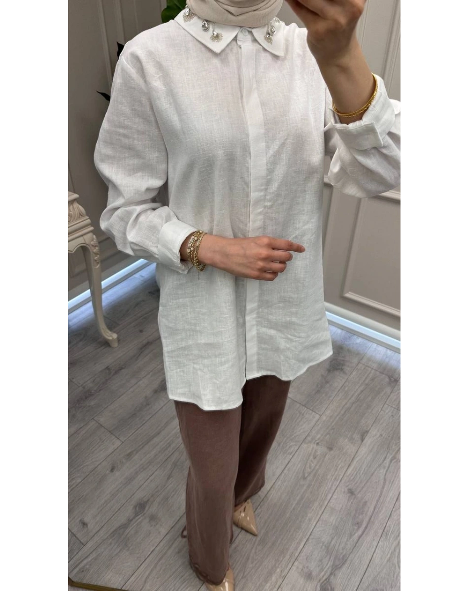 Wennora 1041 Beyaz Keten Gömlek