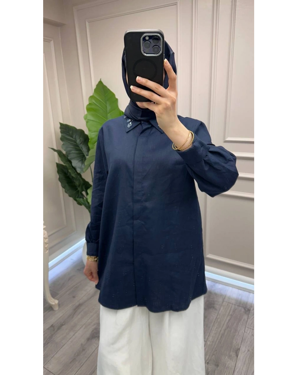 Wennora 1041 Lacivert Keten Gömlek