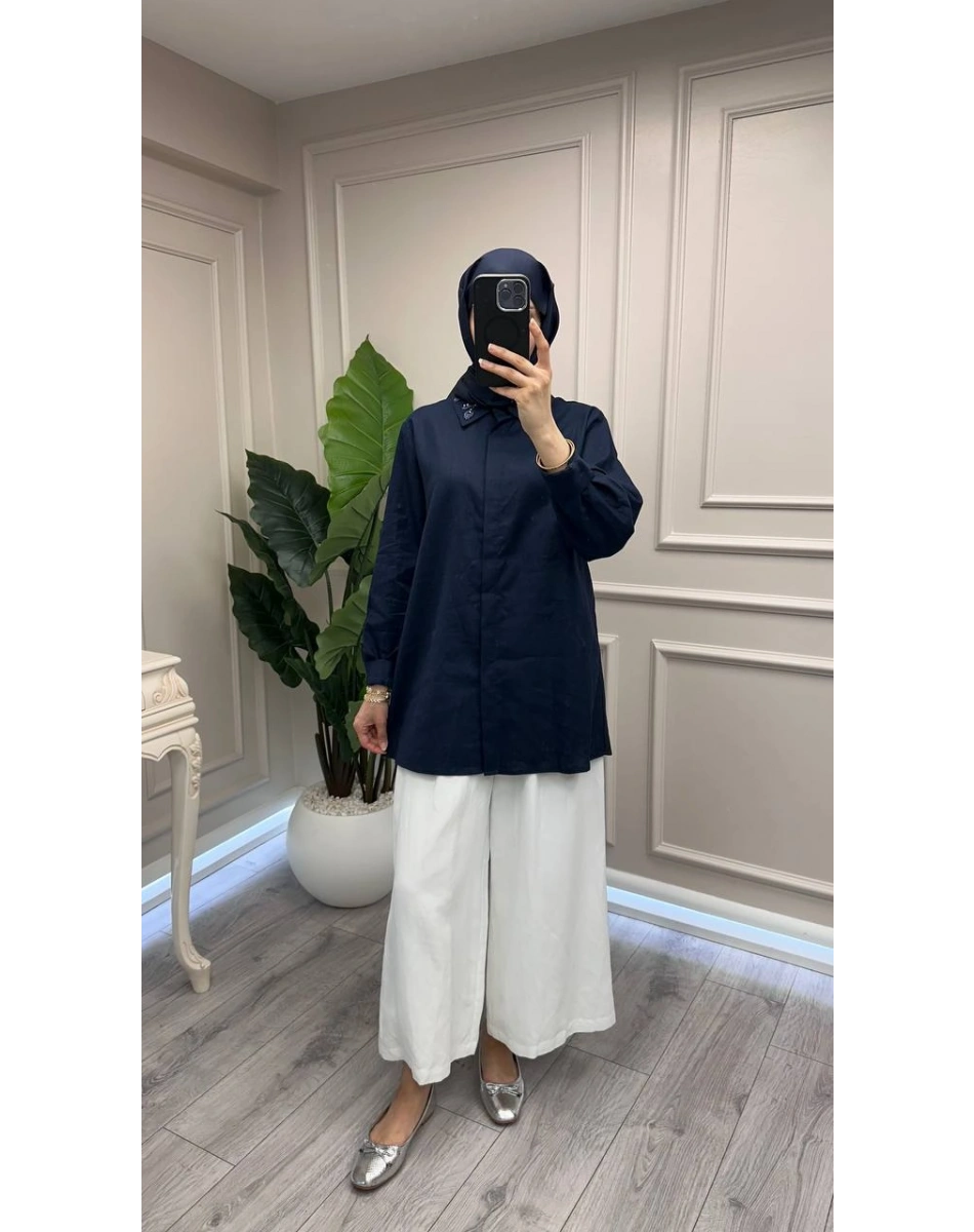 Wennora 1041 Lacivert Keten Gömlek