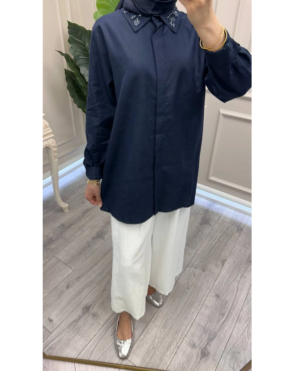 Wennora 1041 Lacivert Keten Gömlek