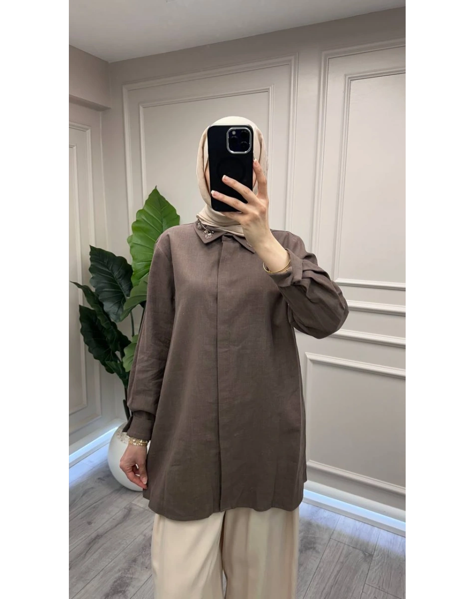 Wennora 1041 Kahve Keten Gömlek