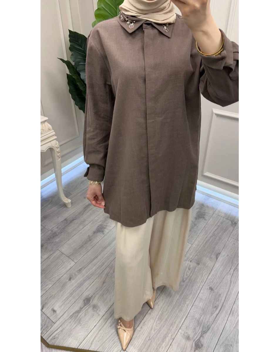 Wennora 1041 Kahve Keten Gömlek