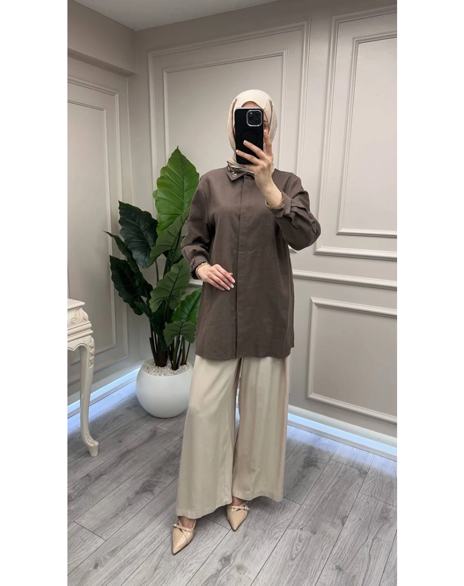 Wennora 1041 Kahve Keten Gömlek