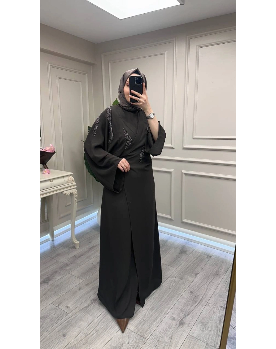 Ghisa 3610T9187 Kahve İç Elbiseli Abaya