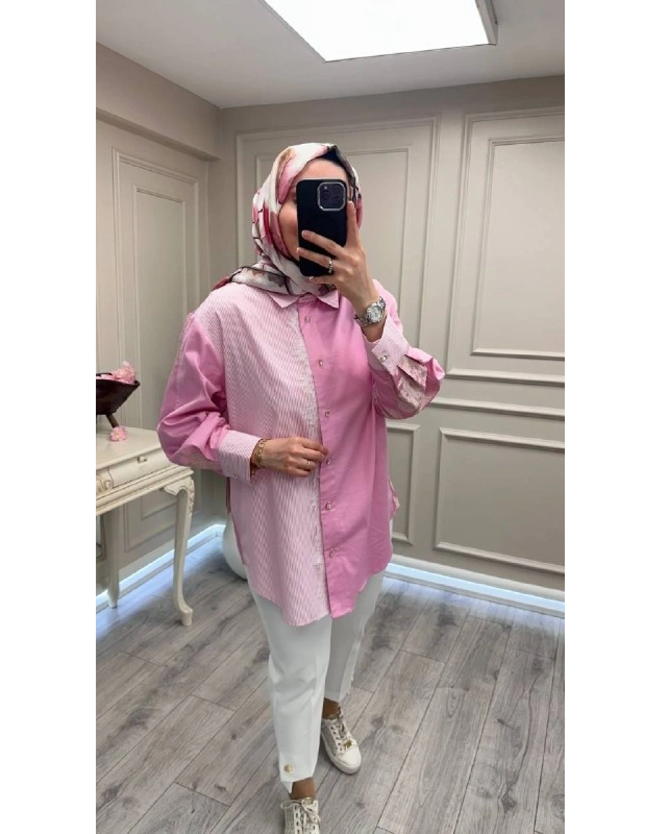 Ghisa 3610G4311 Pembe Arkası Detaylı Gömlek