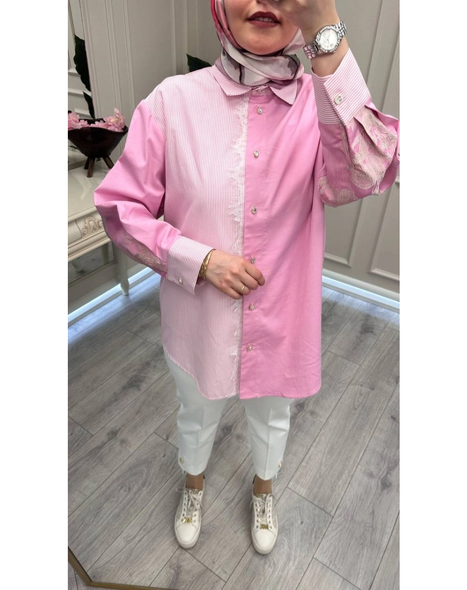 Ghisa 3610G4311 Pembe Arkası Detaylı Gömlek