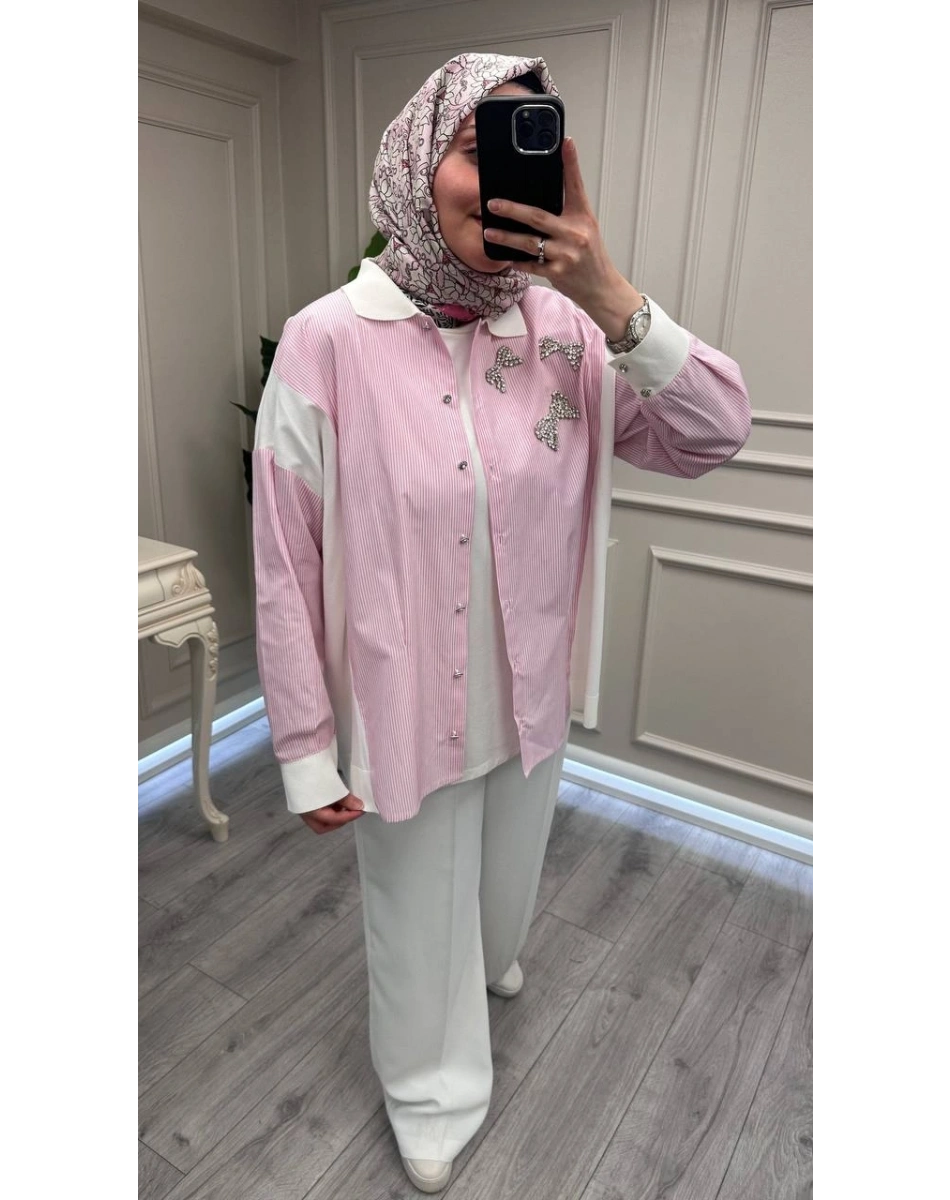 Ghisa 3610T4327 Pembe Yakası Taş Detaylı Tunik