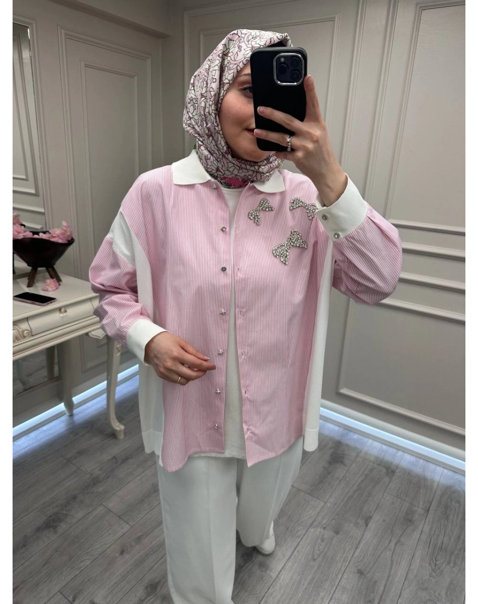 Ghisa 3610T4327 Pembe Yakası Taş Detaylı Tunik