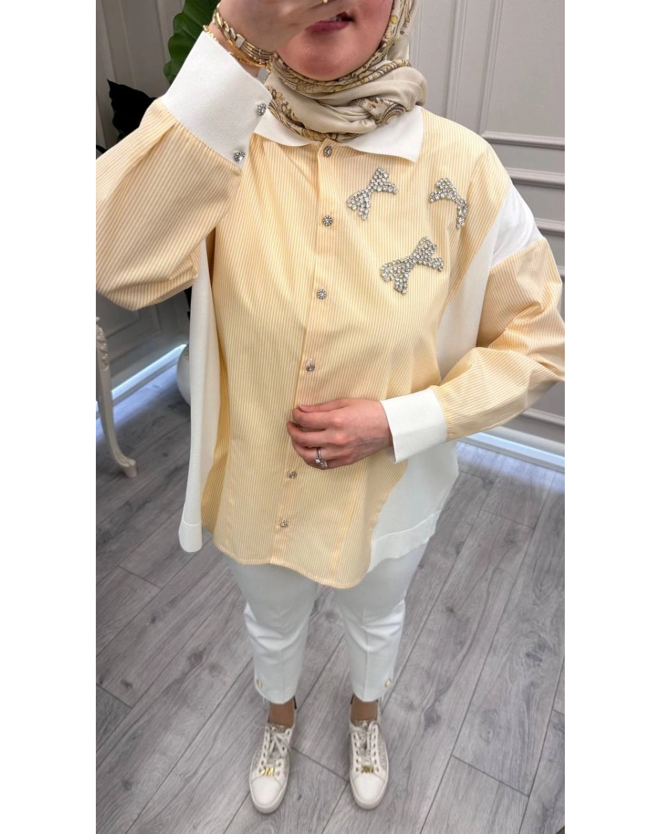 Ghisa 3610T4327 Sarı Yakası Taş Detaylı Tunik