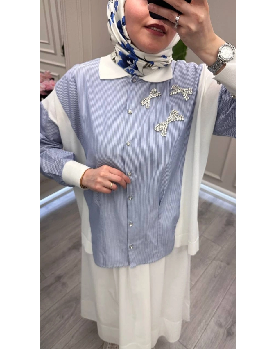 Ghisa 3610T4327 Lacivert Yakası Taş Detaylı Tunik