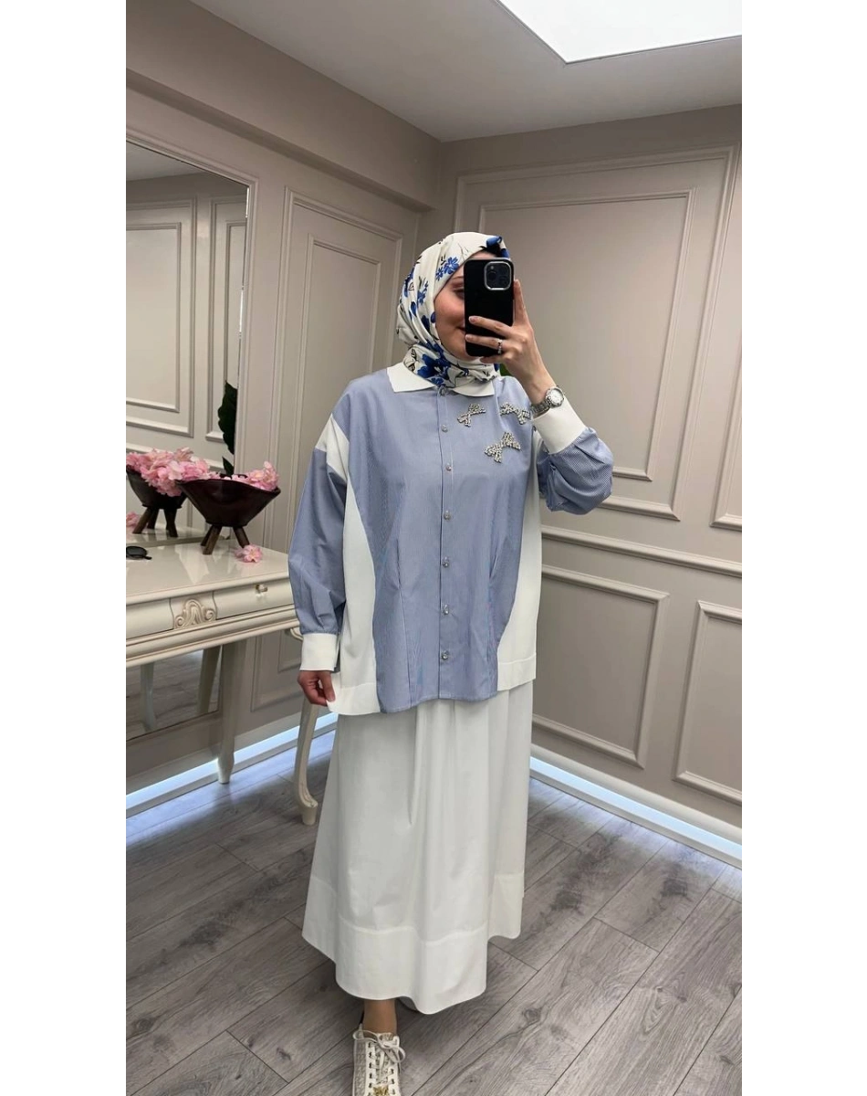 Ghisa 3610T4327 Lacivert Yakası Taş Detaylı Tunik