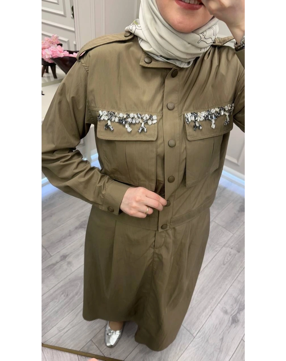 Wennora 1007 Haki Cepleri Taş İşlemeli Takım