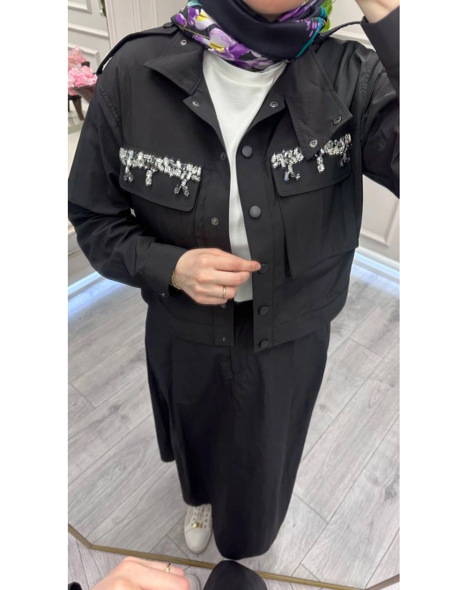 Wennora 1007 Siyah Cepleri Taş İşlemeli Takım