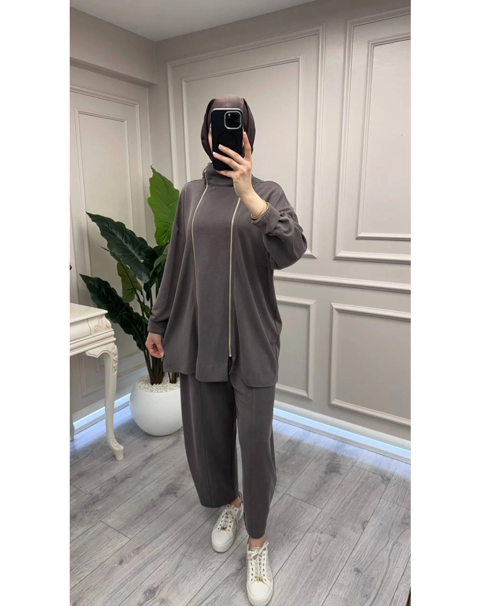 Ghisa 3610T9241 Açık Kahve Fermuar Detaylı İkili Takım