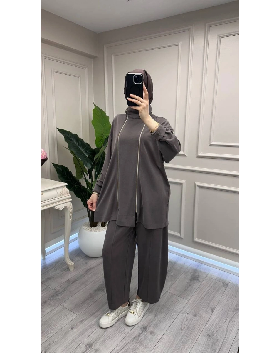 Ghisa 3610T9241 Açık Kahve Fermuar Detaylı İkili Takım