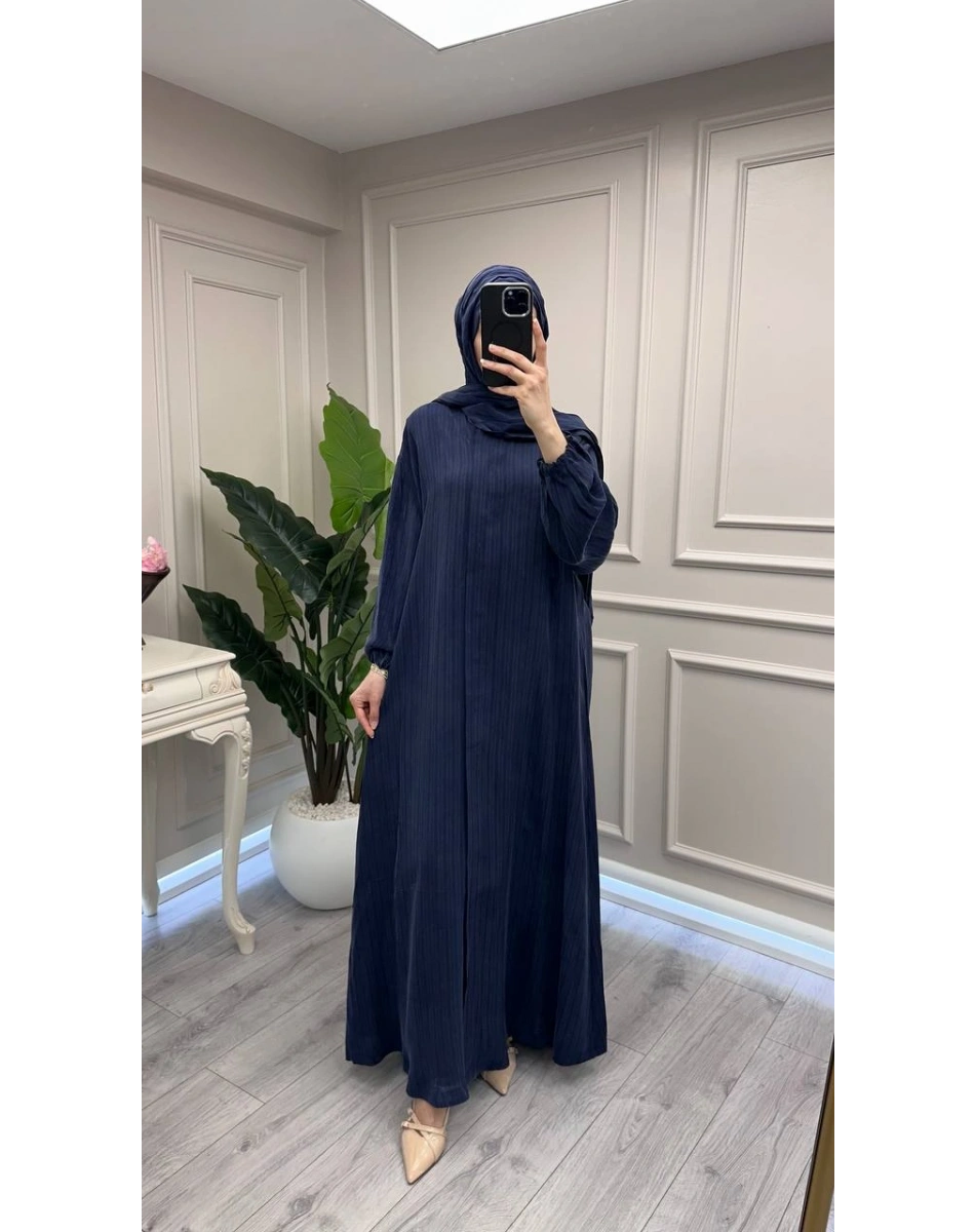 Misswhence 39514 Lacivert Çizgi Detaylı Şallı Ferace