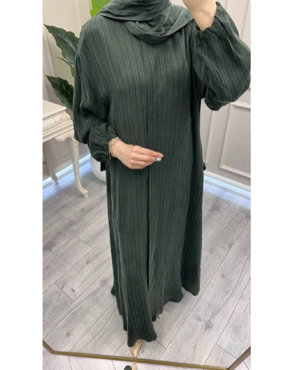 Misswhence 39514 Yeşil Çizgi Detaylı Şallı Ferace