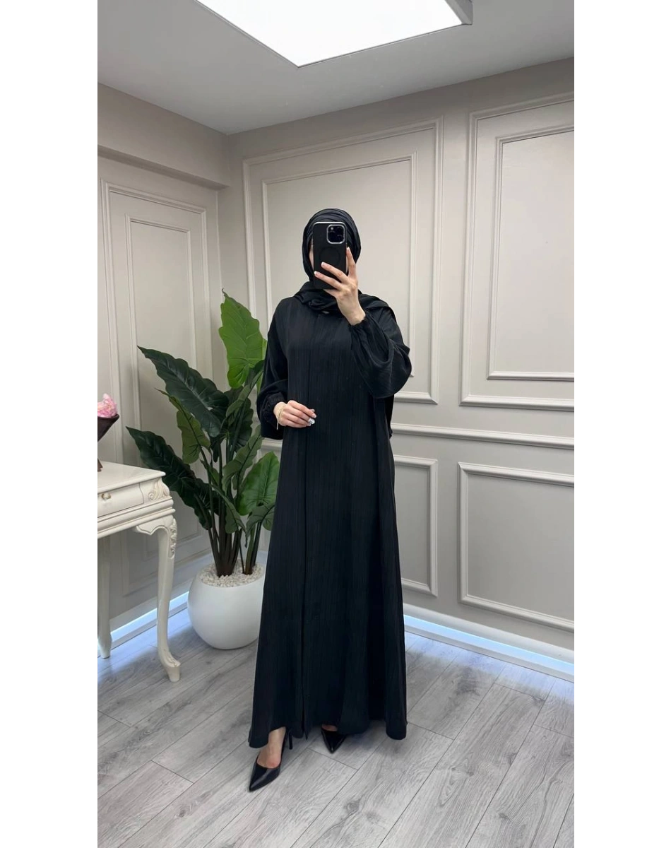 Misswhence 39514 Siyah Çizgi Detaylı Şallı Ferace