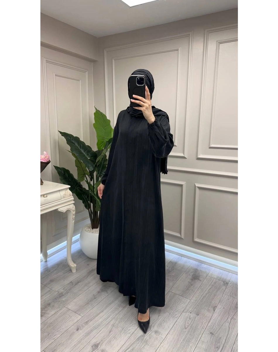 Misswhence 39514 Siyah Çizgi Detaylı Şallı Ferace