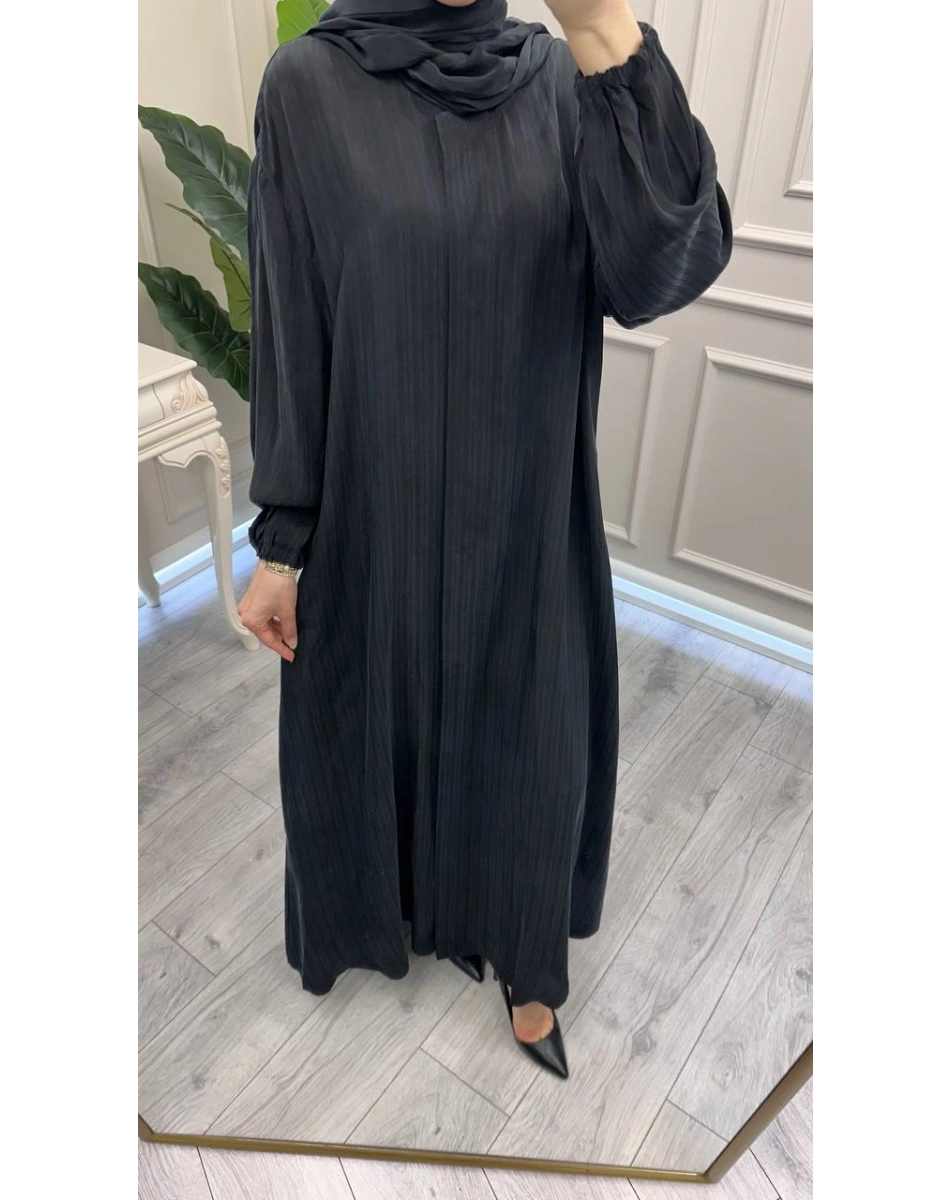 Misswhence 39514 Siyah Çizgi Detaylı Şallı Ferace