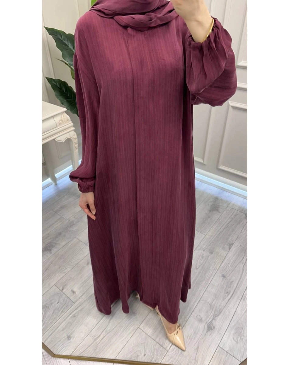 Misswhence 39514 Bordo Çizgi Detaylı Şallı Ferace