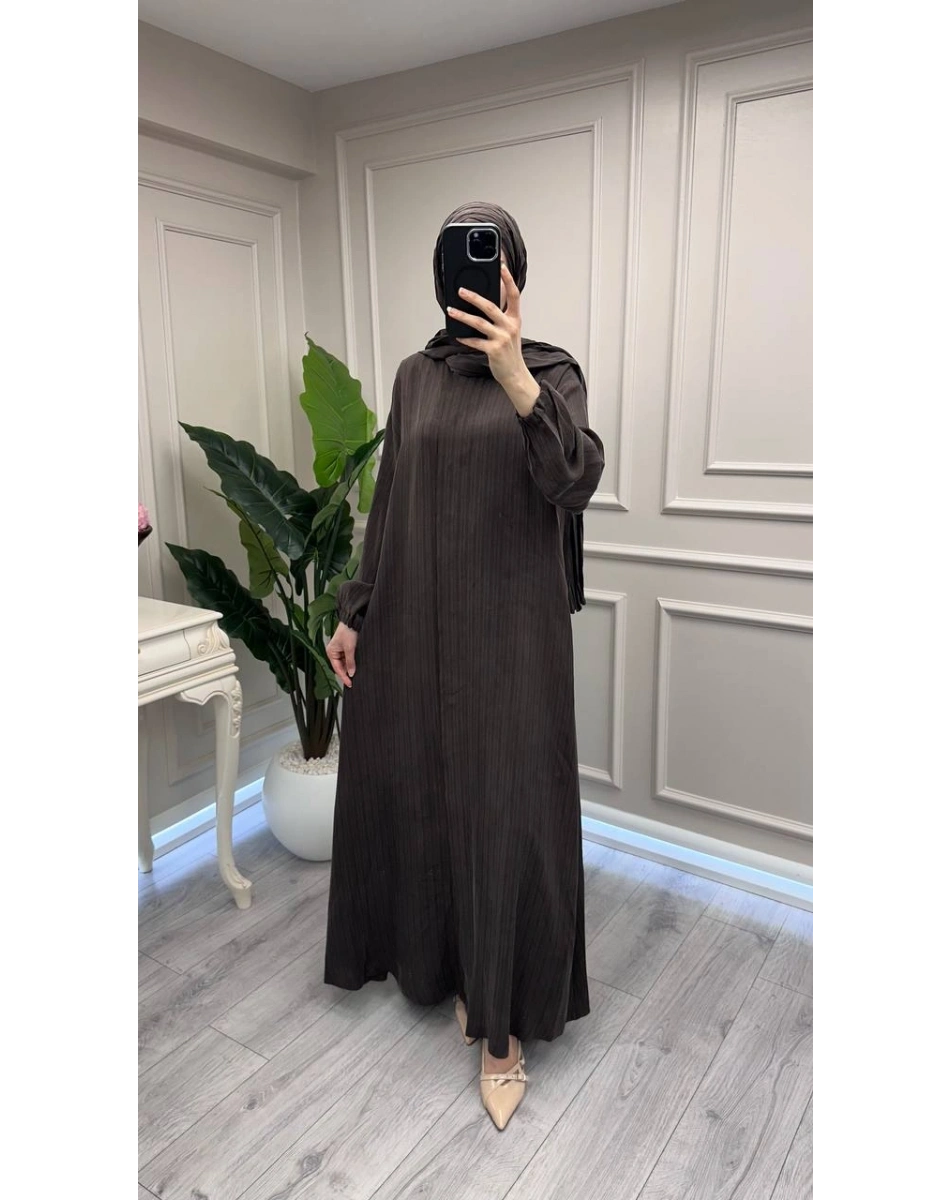 Misswhence 39514 Kahverengi Çizgi Detaylı Şallı Ferace