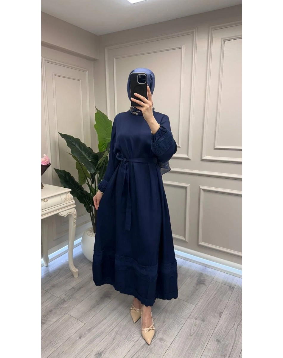 Misswhence 39836 Lacivert Dantel Detaylı Elbise