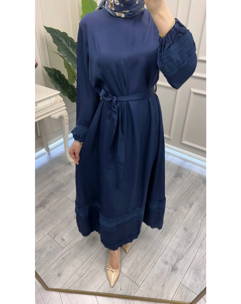 Misswhence 39836 Lacivert Dantel Detaylı Elbise