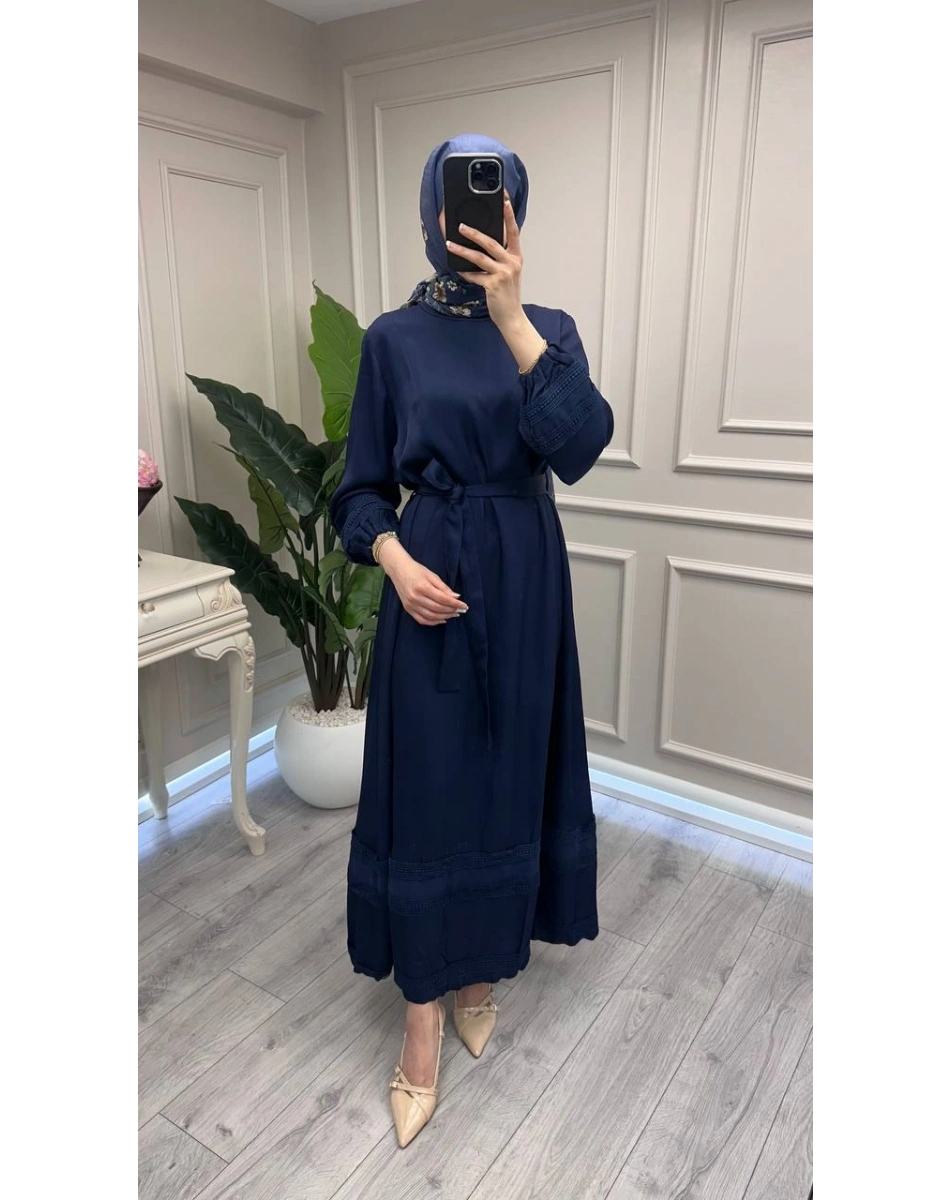 Misswhence 39836 Lacivert Dantel Detaylı Elbise
