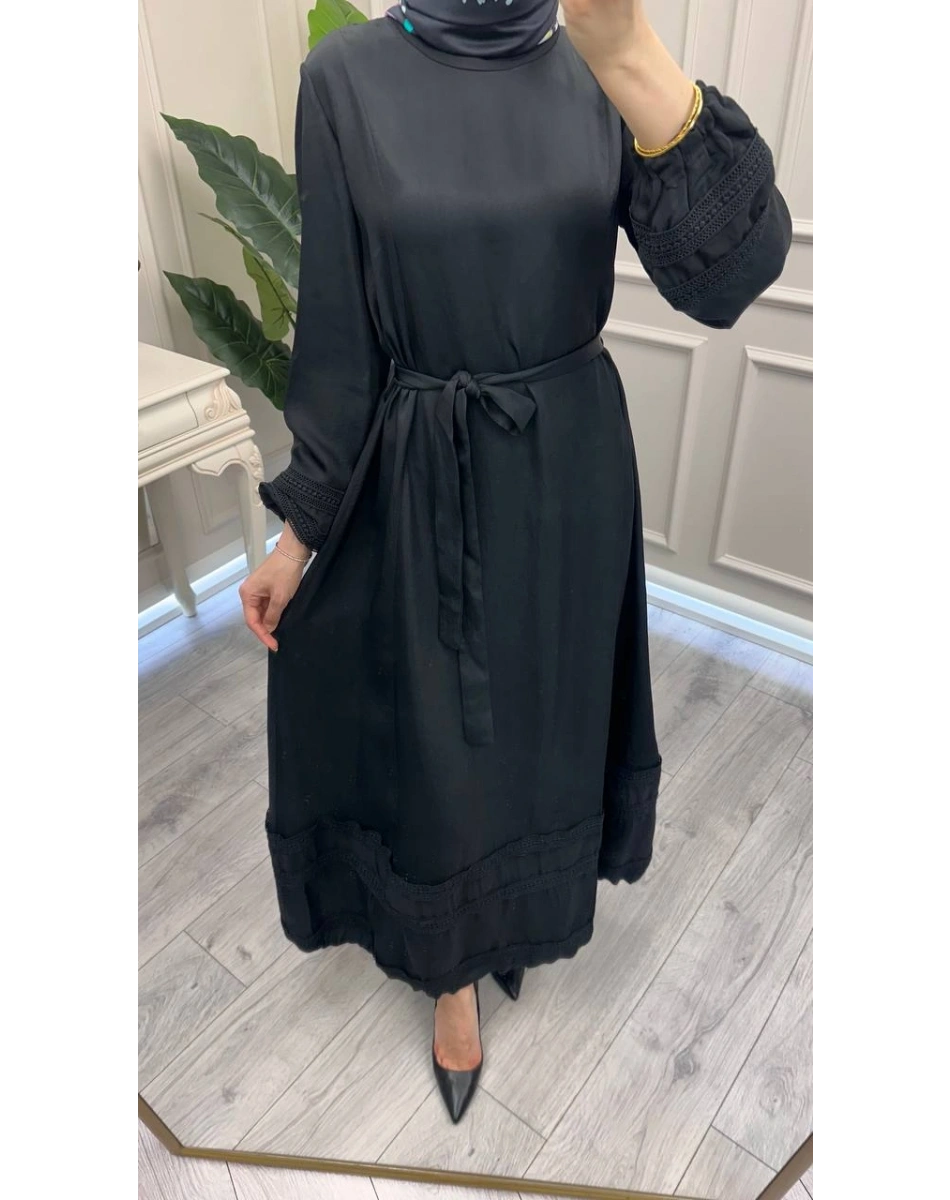 Misswhence 39836 Siyah Dantel Detaylı Elbise