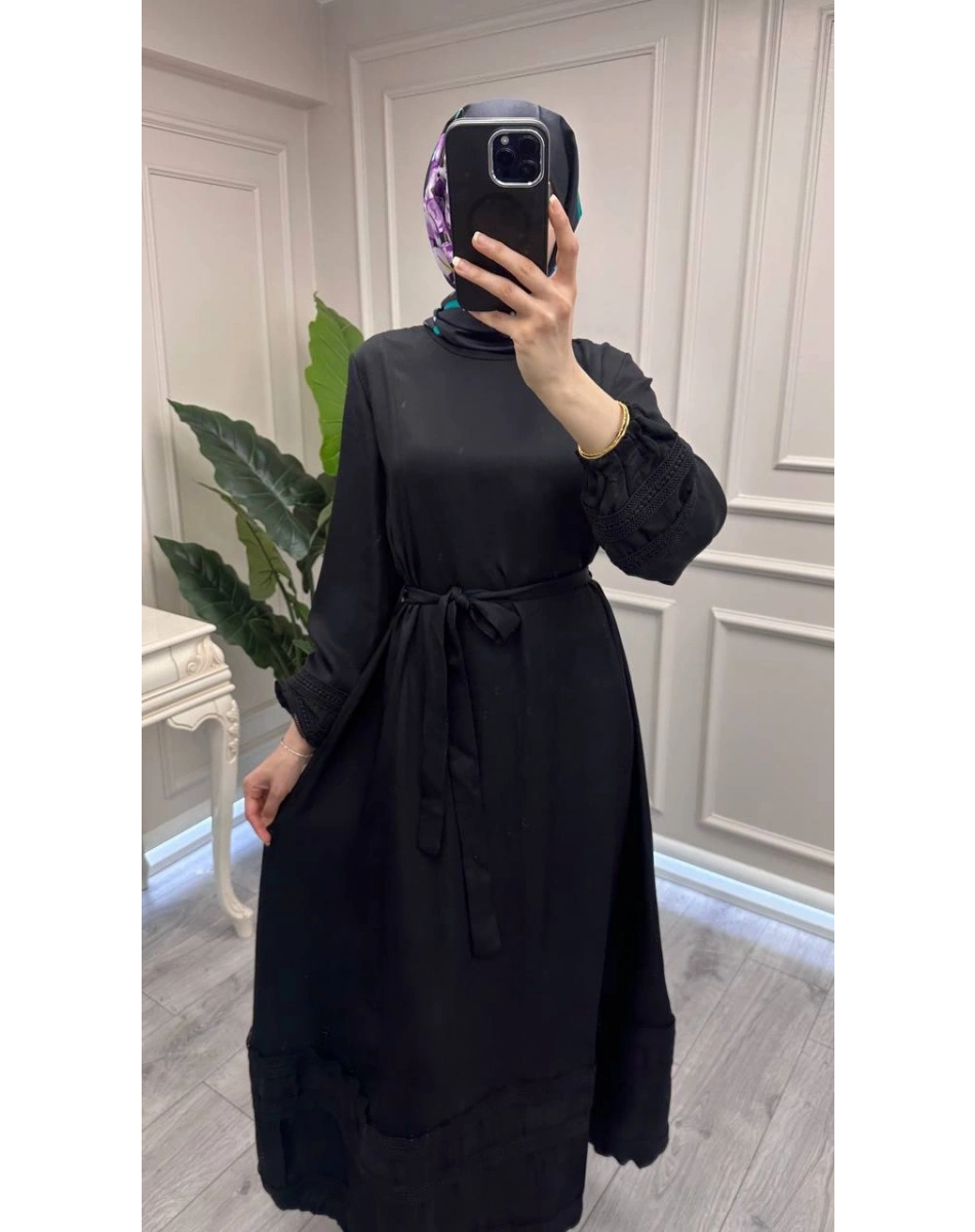 Misswhence 39836 Siyah Dantel Detaylı Elbise