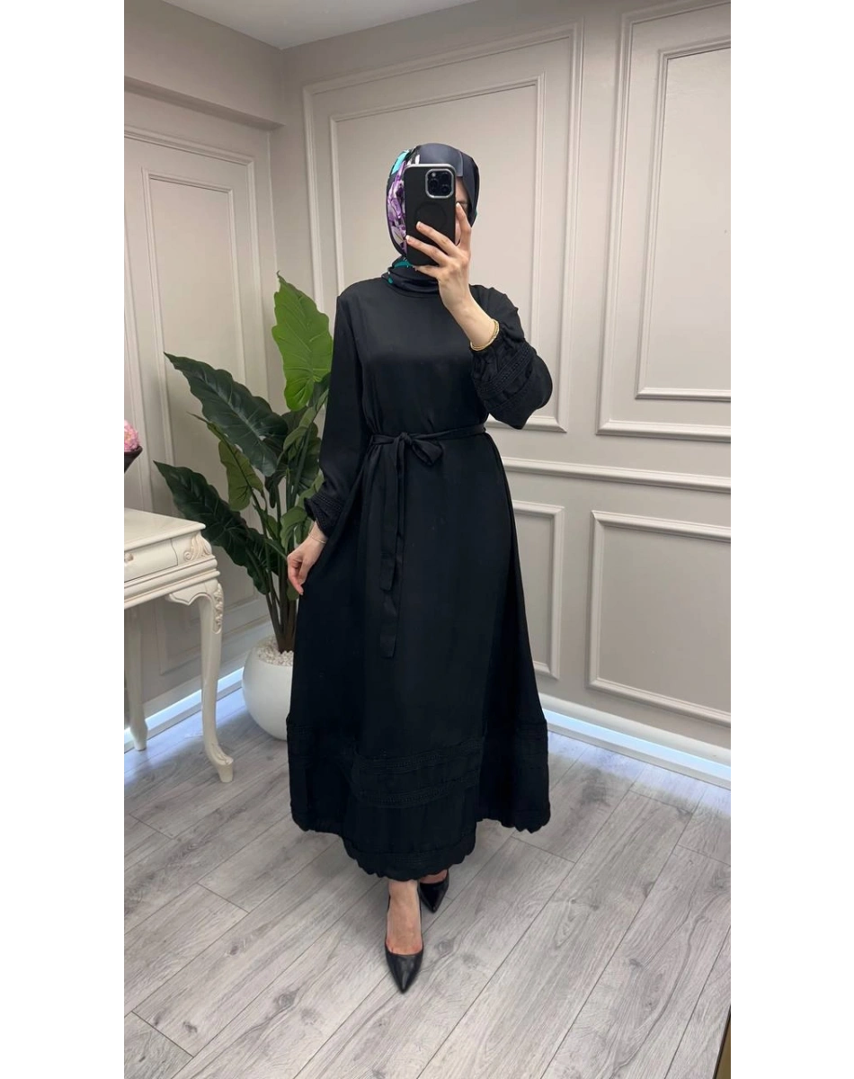 Misswhence 39836 Siyah Dantel Detaylı Elbise